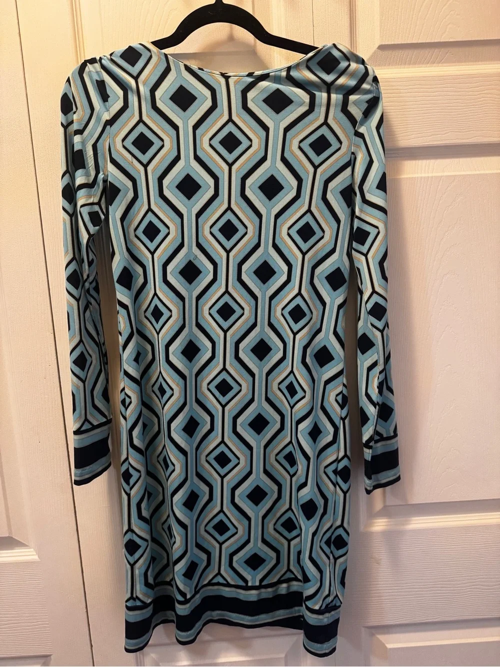 Michael Kors Long Sleeve Geometric Light Blue and Black Dress